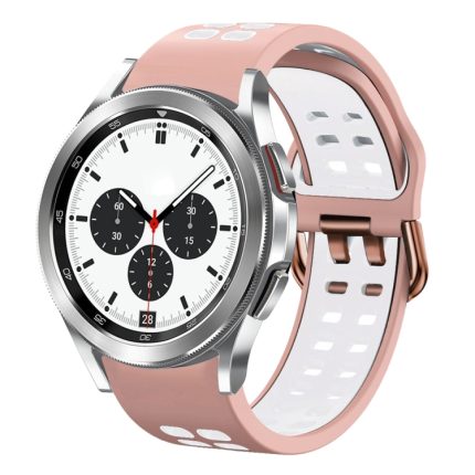 For Samsung Galaxy Watch 4 Classic 42mm 20mm Breathable Two-Color Silicone Watch Band(Pink+White)
