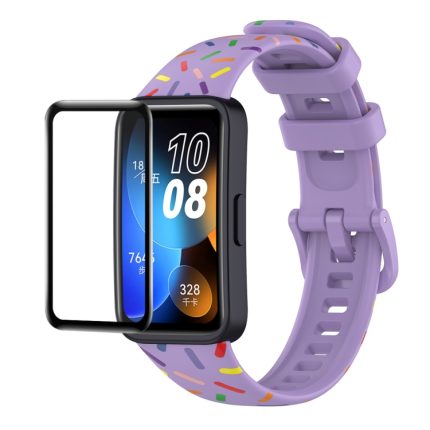 For Huawei Band 8 ENKAY Hat-Prince Full Coverage Screen Protector + Adjsutable Silicone Sport Loop Strap Watchband(Purple)