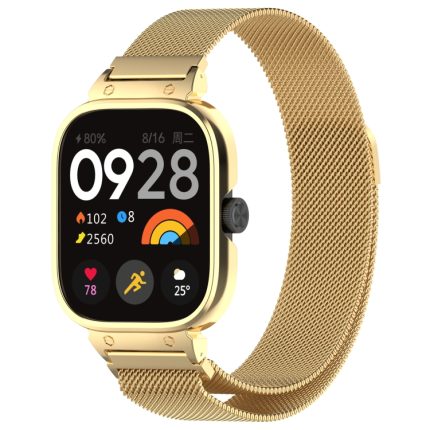 For Redmi Watch 4 Milan Magnetic Steel Mesh Watch Band + Watch Metal Frame(Gold)