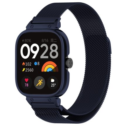 For Redmi Watch 4 Milan Magnetic Steel Mesh Watch Band + Watch Metal Frame(Blue)