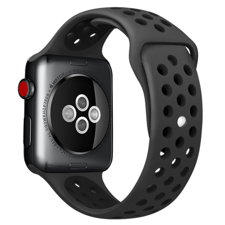 WA1231B For Apple Watch Ultra 49mm&Watch Ultra 2 49mm / Series 9&8&7 45mm / SE 3&SE 2&6&SE&5&4 44mm / 3&2&1 42mm Fashionable Classical Silicone Sport Watch Band (Black) - Image 1