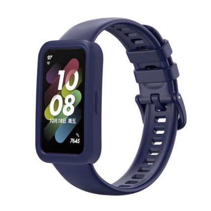 For Huawei Band 8 Silicone Protective Case + Silicone Watch Band Kit(Navy Blue)