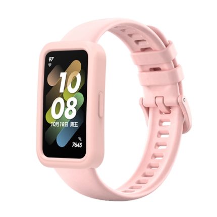 For Huawei Band 8 Silicone Protective Case + Silicone Watch Band Kit(Pink)