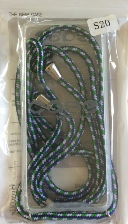 ΘΗΚΗ ΓΙΑ SAMSUNG S20 TRANSPARENT ΜΕ ΚΟΡΔΟΝΙ ΠΡΑΣΙΝΟ/ΜΠΛΕ
