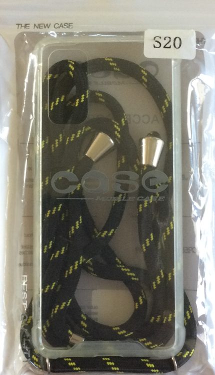 ΘΗΚΗ ΓΙΑ SAMSUNG S20 TRANSPARENT ΜΕ ΚΟΡΔΟΝΙ ΜΑΥΡΟ/ΚΙΤΡΙΝΟ
