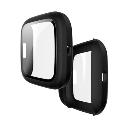 Για Fitbit Versa 2 έγχυση καυσίμου παγωμένο κέλυφος PC + φιλμ σκληρυμένου γυαλιού (μαύρο)