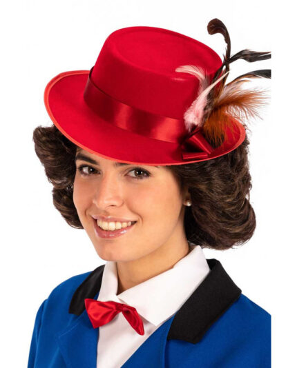 Περούκα Mary Poppins Καστανή Με Κόκκινο Καπέλο