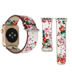 Fashion Pastoralism Style Little Floral Pattern Women Watch Leather Wrist Band For Apple Watch Series 7 41mm / 6&SE&5&4 40mm / 3&2&1 38mm (ΑΣΠΡΟ +ΡΟΖ)