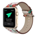 Fashion Pastoralism Style Little Floral Pattern Women Watch Leather Wrist Band For Apple Watch Series 7 41mm / 6&SE&5&4 40mm / 3&2&1 38mm (ΑΣΠΡΟ +ΡΟΖ) - Image 3
