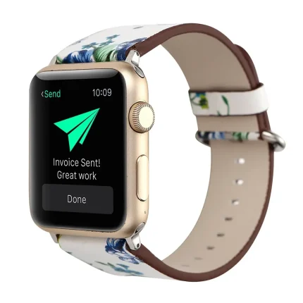 For Apple Watch Ultra 49mm&Watch Ultra 2 49mm / Series 9&8&7 45mm / SE 3&SE 2&6&SE&5&4 44mm / 3&2&1 42mm Fashion Pastoralism Style Little Floral Pattern Women Watch Leather Watch Band (ΑΣΠΡΟ + ΜΠΛΕ)