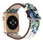 For Apple Watch Ultra 49mm&Watch Ultra 2 49mm / Series 9&8&7 45mm / SE 3&SE 2&6&SE&5&4 44mm / 3&2&1 42mm Fashion Pastoralism Style Little Floral Pattern Women Watch Leather Watch Band (ΑΣΠΡΟ + ΜΠΛΕ) - Image 4