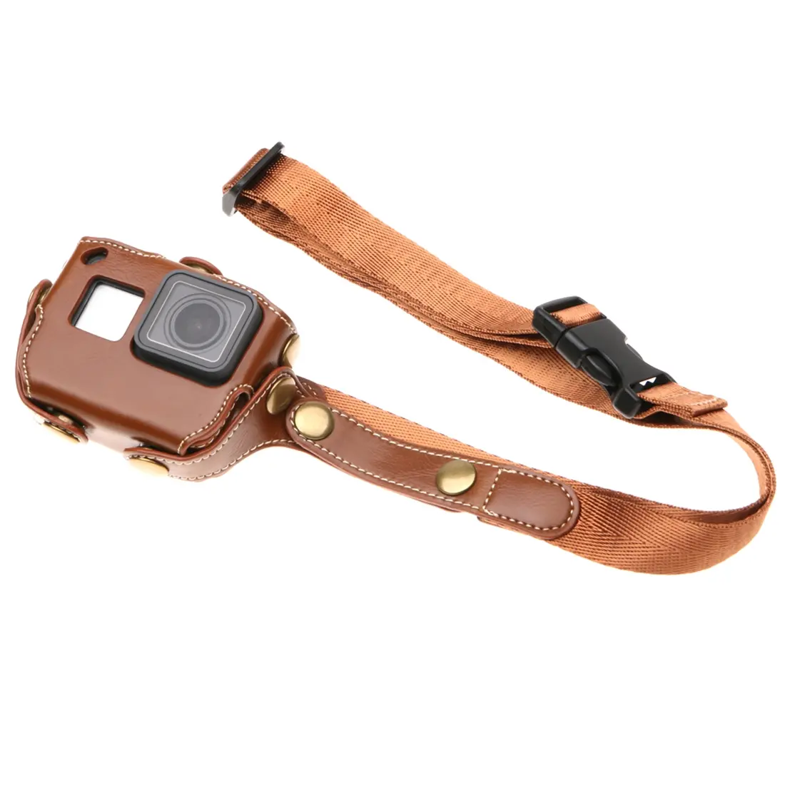DCA2402C For GoPro HERO7 Black /6 /5 PU Leather Housing Case with Neck Strap & Buttons(Coffee) - Image 1