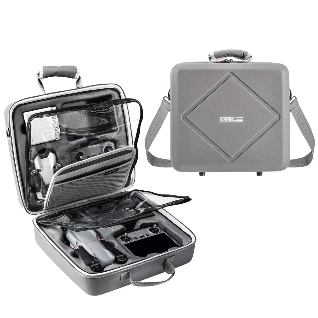 DOP0729H For DJI Air 3 / Air 3S / Mini 4 Pro STARTRC Dual-Drone Shoulder Storage Bag PU Handbag (Grey) - Image 1