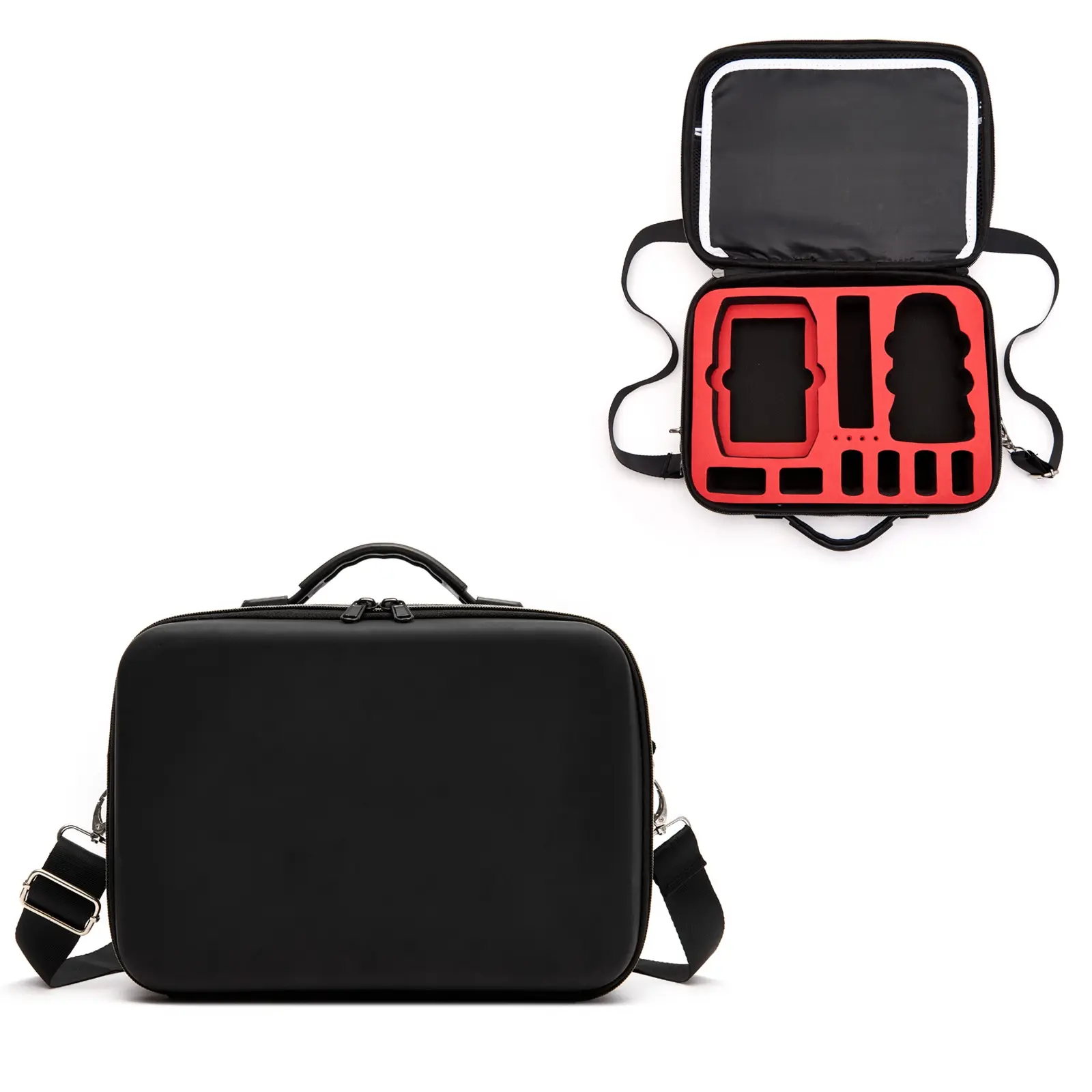 EDA001040101B Multi-function PU Shoulder Storage Bag Suitcase with Baffle For DJI Mavic Mini 2(Red Liner) - Image 1