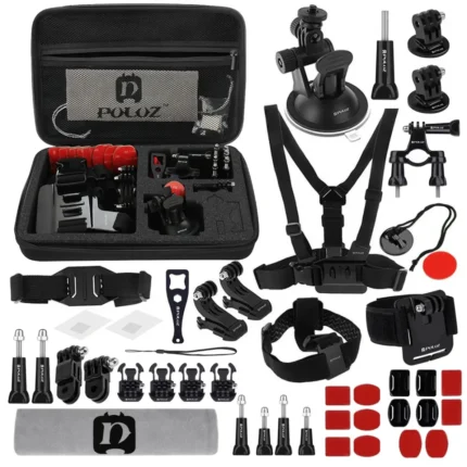 PULUZ 45 in 1 Accessories Ultimate Combo Kits with EVA Case (Chest Strap + Suction Cup Mount + 3-Way Pivot Arms + J-Hook Buckle + Wrist Strap + Helmet Strap + Surface Mounts + Tripod Adapter + Storage Bag + Handlebar Mount + Wrench) for GoPro, Insta360, DJI and Other Action Cameras