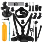 PULUZ 20 in 1 Accessories Combo Kits (Chest Strap + Head Strap + Suction Cup Mount + 3-Way Pivot Arm + J-Hook Buckles + Extendable Monopod + Tripod Adapter + Bobber Hand Grip + Storage Bag + Wrench) for GoPro, Insta360, DJI and Other Action Cameras