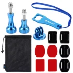PULUZ 13 in 1 CNC Metal Accessories Combo Kits (Screws + Surface Mounts + Tripod Adapter + Storage Bag + Wrench) for GoPro, Insta360, DJI and Other Action Cameras