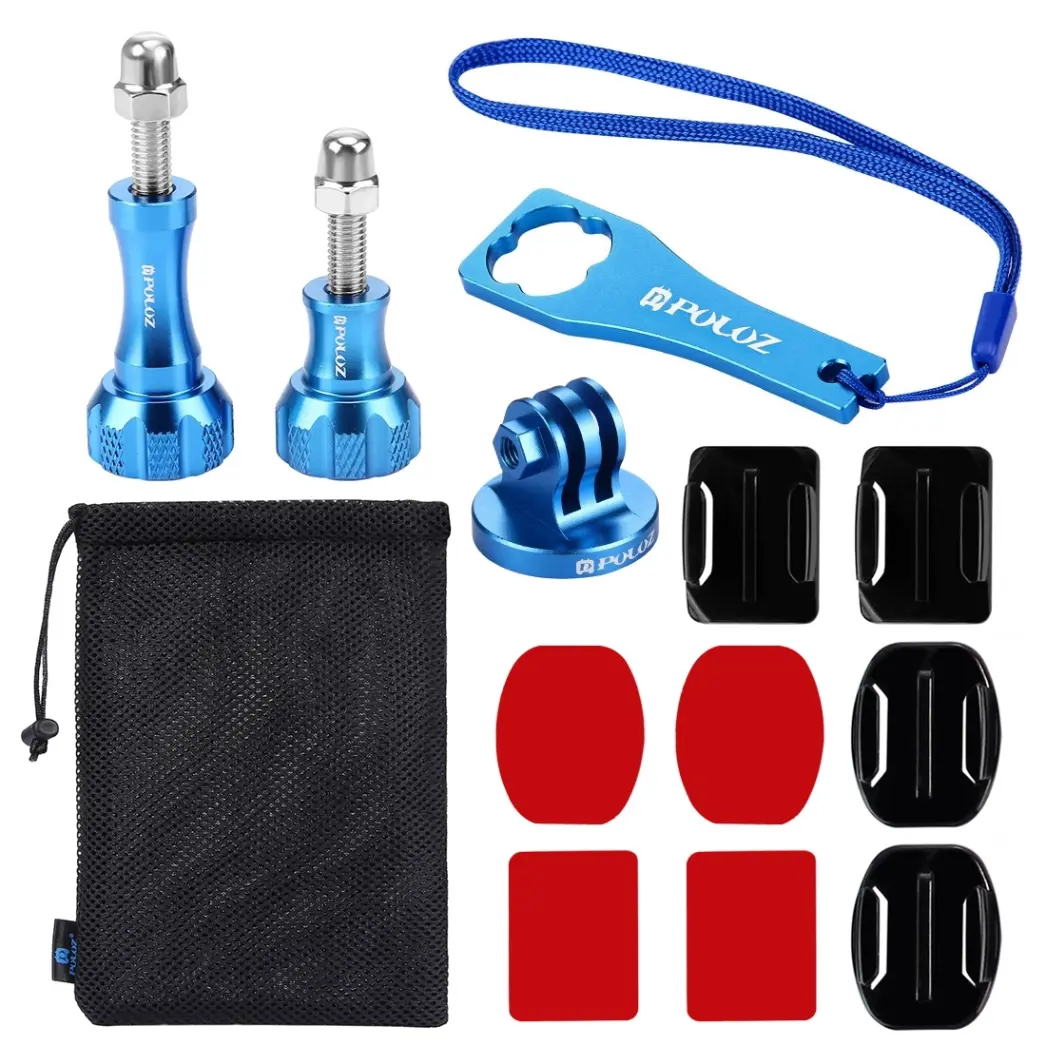 PKT21 PULUZ 13 in 1 CNC Metal Accessories Combo Kits (Screws + Surface Mounts + Tripod Adapter + Storage Bag + Wrench) for GoPro, Insta360, DJI and Other Action Cameras - Image 1