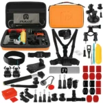 PULUZ 53 in 1 Accessories Total Ultimate Combo Kits with Orange EVA Case (Chest Strap + Suction Cup Mount + 3-Way Pivot Arms + J-Hook Buckle + Wrist Strap + Helmet Strap + Extendable Monopod + Surface Mounts + Tripod Adapters + Storage Bag + Handlebar Mount) for GoPro, Insta360, DJI and Other Action Cameras