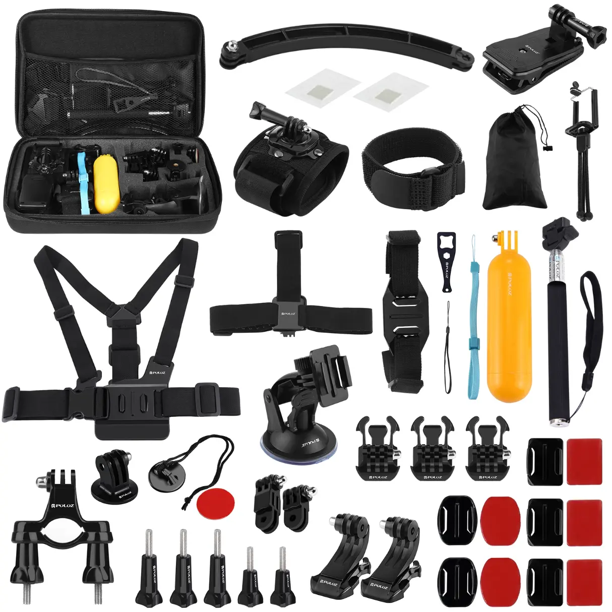 PKT39 PULUZ 50 in 1 Accessories Total Ultimate Combo Kits with EVA Case (Chest Strap + Suction Cup Mount + 3-Way Pivot Arms + J-Hook Buckle + Wrist Strap + Helmet Strap + Extendable Monopod + Surface Mounts + Tripod Adapters + Storage Bag + Handlebar Mount) for GoPro, Insta360, DJI and Other Action Cameras - Image 1