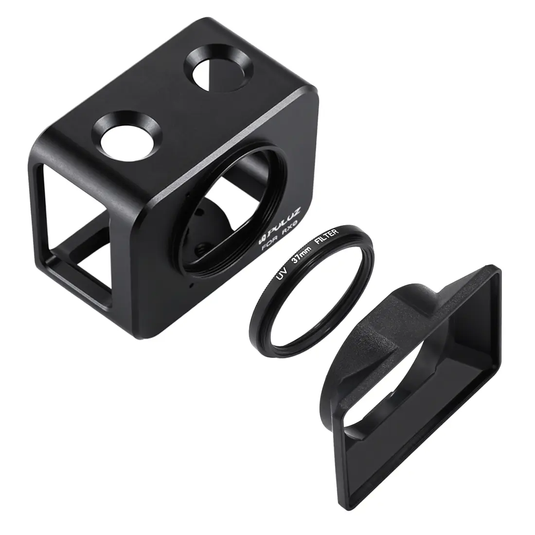 PU320B PULUZ for Sony RX0 Aluminum Alloy Protective Cage + 37mm UV Filter Lens + Lens Sunshade with Screws and Screwdrivers(Black) - Image 1