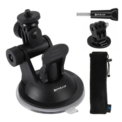 PULUZ Car Suction Cup Mount with Screw & Tripod Mount Adapter & Storage Bag for GoPro, Insta360, DJI and Other Action Cameras
